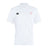 The San Joaquin Memorial Waimak Polo by EMB Canterbury is a white short-sleeve polo with a collar, black CCC logo on the right chest, and red "M Rugby" logo on the left—ideal for any rugby fan.