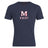 The San Joaquin Memorial Club Plain Tee by WRS Canterbury is a navy blue cotton blend shirt with a large white and red "M" logo, rugby goalpost design, and "RUGBY" printed underneath.