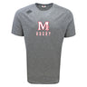 The San Joaquin Tempo Vapodri T-Shirt by WRS Canterbury is a grey short-sleeve tee with "M Rugby" in red and white on the chest and a Canterbury logo on the right shoulder. Its moisture-wicking design keeps you cool during training.