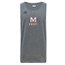 The WRS Canterbury San Joaquin Tempo Vapodri Singlet is a gray sleeveless tank top made from recycled polyester, featuring "M RUGBY" in red and white on the front and a small Canterbury logo on the left shoulder. Enhanced with VapoDri technology.