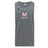 The San Joaquin Memorial Tempo Vapodri Singlet by WRS Canterbury is a grey recycled polyester tank with "M Rugby" and a red-and-white rugby goalpost graphic on the chest, plus a Canterbury logo on the upper left.
