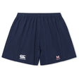 The San Joaquin Memorial Yokohama Short by EMB Canterbury is a navy rugby short with an elastic waistband and white Canterbury and M Rugby logos on the front.