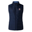 San Joaquin Memorial Women's Elite Microlite Gilet by EMB Canterbury—navy, sleeveless puffer with insulated baffles, front zipper, and "MA Rugby" logo on left chest.
