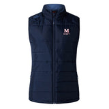 San Joaquin Memorial Women's Elite Microlite Gilet by EMB Canterbury—navy, sleeveless puffer with insulated baffles, front zipper, and "MA Rugby" logo on left chest.