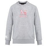 The San Joaquin Club Crew Sweatshirt by WRS Canterbury is a light grey ultra-soft sweatshirt with “M4 Rugby” in red and white on the chest and an embroidered CCC logo on the left sleeve.