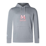 The San Joaquin Club Lightweight Hoodie by WRS Canterbury features "M Rugby" in red and white on the chest, a classic kangaroo pocket, and a light gray Canterbury Club style.