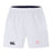 The San Joaquin Memorial Advantage Short 2.0 by EMB Canterbury features an elastic waistband, black Canterbury logo left leg, and red "M Rugby" logo right—sustainable athletic wear ideal for any rugby fan.