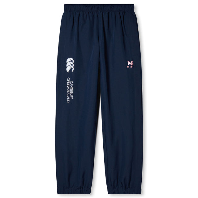 The EMB Canterbury San Joaquin Memorial Cuffed Hem Stadium Pant features white lettering and a stylish cuffed hem for a sporty, modern look.