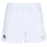 The EMB Canterbury San Joaquin Memorial Professional Polyester Rugby Short features an elastic waistband, convenient pockets, a black Canterbury logo on the left leg, and a red "M" Rugby logo on the right leg.