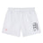 The San Joaquin Memorial Tactic Short by EMB Canterbury is a pair of white men's gym shorts with an elastic waistband, a black logo on the right leg, and a small red "M" logo on the left leg.
