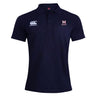 The San Joaquin Memorial Waimak Polo by EMB Canterbury is a navy blue polo shirt with a collar, CCC Waimak Rugby Polo logo on the right chest, and "M Rugby" text on the left—ideal for rugby fans.