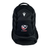The USA Rugby 25 Athletes Backpack by Macron features a black design with a white chevron emblem on the upper front pocket, ergonomic back straps for comfort, and is shown against a white background.