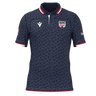 The Old Glory DC MLR 25/26 Replica Home Jersey by Macron features a navy blue design with a subtle pattern, red and white collar and cuffs, and the "Glory" team logo on the left chest.