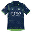 The Seattle Seawolves MLR 25/26 Replica Home Jersey by Macron features navy blue and green colors, the team logo, WaFd Bank sponsor on the front, and additional sponsor logos on the sleeves.