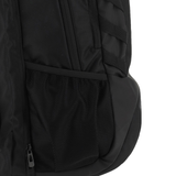 Close-up of the USA Rugby 25 Athletes Backpack by Macron, highlighting its mesh side pocket, partial zipper, and ergonomic back straps for comfort.