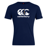 Show your rugby pride in the Canterbury Massachusetts CCC Flag Club T-shirt by WRS Canterbury, crafted from a comfy cotton blend and featuring the iconic white "CCC canterbury" logo with a small emblem inside.