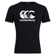 The Canterbury Massachusetts CCC Flag Club T-shirt by WRS Canterbury features the brand's white triple C logo and a small blue and gold emblem, all on soft cotton blend—perfect for showing your rugby pride.