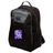 Description: The Winona State University Medium Backpack by Canterbury, equipped with Vaposhield technology, boasts a black durable Polyester 600D PVC coating. It features a zippered front pocket, side mesh pocket, and a purple and white emblem with a bear and "XIMENA STATE RUGBY" text.