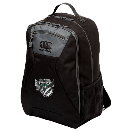 A black Chicago Valkyries Medium backpack by EMB Canterbury featuring a logo on the top, an embroidered alligator graphic on the lower section, and ergonomic shoulder straps.