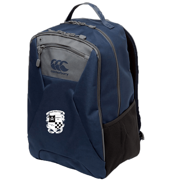 EMB Canterbury Rugby Football Club at Christopher Newport University Medium backpack with multiple zippers, a padded laptop pocket, and ergonomic shoulder straps.