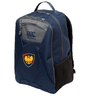 Cincinnati Classical Academy Medium Backpack by EMB Canterbury with a red and yellow emblem on the bottom front pocket, multiple zippers, a padded laptop pocket, and a black mesh side pocket.