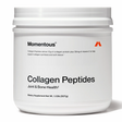 A white tub of Momentous COLLAGEN PEPTIDES dietary supplement, labeled for joint and bone health, contains 30 servings (1.12 lb / 507 g).