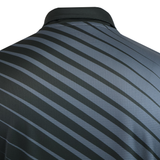 Close-up of the back of the Teamatical CANTERBURY ECO-SUBLIMATE SS PERFORMANCE POLO for men, showcasing diagonal gray stripes and a subtle grid texture. This performance polo features moisture-wicking to keep you comfortable all day.
