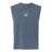Minneapolis Mayhem Rugby Unisex Heavyweight Cotton Garment-Dyed Mid-Length Muscle Tee by EMB S&S Activewear in a sleeveless gray-blue design, featuring a small white emblem and text at the center of the chest, displayed on a white background.