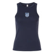 The Minneapolis Mayhem Rugby Women’s Baby Rib Tank by EMB S&S Activewear features a navy blue, sleeveless design with a round neck and a small white crest logo on the chest, crafted in a classic baby rib style for women to ensure a comfortable and flattering fit.