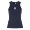 The Minneapolis Mayhem Rugby Women’s Baby Rib Tank by EMB S&S Activewear features a navy blue, sleeveless design with a round neck and a small white crest logo on the chest, crafted in a classic baby rib style for women to ensure a comfortable and flattering fit.