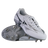 The Mizuno Waitangi Pro SG Wide Fit rugby boots in White/Metalic Gray feature metal studs and a wide fit for comfort and stability on soft ground—ideal for players seeking performance from the trusted brand, Mizuno.