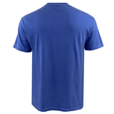 The Modish Rugger Limited Edition "We Scrum in Peace" T-Shirt features a plain blue design, elegantly displayed from the back, perfect for rugby enthusiasts.
