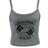 The Women's Modish Rugger Limited Edition "We Scrum in Peace" Muscle Crop Tank, featuring a rugby ball held by two hands, is ideal for any rugby enthusiast.