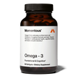 A brown bottle of Momentous OMEGA-3 with 30 servings per container, designed to support foundational, cognitive, and joint health to aid recovery.