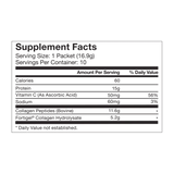 Momentous COLLAGEN PEPTIDES 10-Pack Travel Pouches feature a supplement facts label with 1 packet per serving, 10 servings per container, and nutrients like calories, protein, vitamin C, sodium, and collagen peptides—ideal for tendon and ligament recovery.