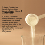 A scoop of Momentous COLLAGEN PEPTIDES 10-Pack Travel Pouches is poured into a clear glass, highlighting the tendon and ligament benefits of FORTIGEL®—perfect support for rugby recovery.