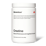 A white jar of Momentous CREATINE - CREAPURE 30 powder delivers muscle performance and cognitive support, using premium Creapure for purity and effectiveness.