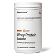 A white tub of Momentous Grass Fed Whey - Chocolate, 25 servings, features grass-fed whey for foundational and performance dietary supplementation.