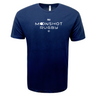 Navy blue USA Rugby Moonshot Tee by WRS LAT features white "Moonshot Rugby" text, ideal for fans supporting the Men's Eagles' journey to the 2031 Rugby World Cup.