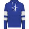 The WRS Augusta Nations of Rugby Namibia Jackson Way Hoodie is blue with white sleeve stripes, a front pocket, and "Namibia Rugby" plus an eagle graphic printed in white on the chest.