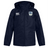Navy blue water-resistant rain jacket with hood and logo, featuring the CSU Monterey Bay Otter Rugby Club emblem on the right chest by EMB Canterbury.