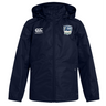 Navy blue water-resistant rain jacket with hood and logo, featuring the CSU Monterey Bay Otter Rugby Club emblem on the right chest by EMB Canterbury.