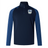 Navy blue CSU Monterey Bay Otter Rugby Elite First Layer VapoDri quarter-zip pullover with light blue sleeves and a logo on the right chest, isolated on a white background by EMB Canterbury.