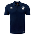 Navy blue breathable CSU Monterey Bay Otter Rugby Club Dry polo featuring a white EMB Canterbury logo on the right chest and a rugby team emblem on the left.