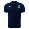 Navy blue breathable CSU Monterey Bay Otter Rugby Club Dry polo featuring a white EMB Canterbury logo on the right chest and a rugby team emblem on the left.