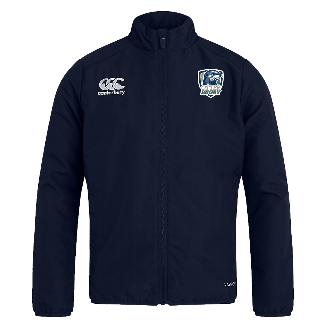 CSU Monterey Bay Otter Rugby Club Track Jacket by EMB Canterbury with logos on the chest, featuring a zip-up front and stand-up collar.