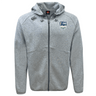 Gray full-zip hoodie with CSU Monterey Bay Otter Rugby logos on the chest, displayed on a plain background by EMB Canterbury.