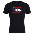The WRS Canterbury North Carolina CCC Flag Club T-shirt is a black short-sleeve tee featuring the Canterbury Kiwi Logo, the state flag, and red "canterbury" text—a classic club look.