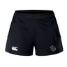 NE Florida Touch RFC Women's Advantage Short 2.0 by Canterbury: These black athletic shorts from EMB Canterbury feature a white logo on the right leg and a circular emblem on the left leg. They are crafted from recycled content for enhanced performance and sustainability.