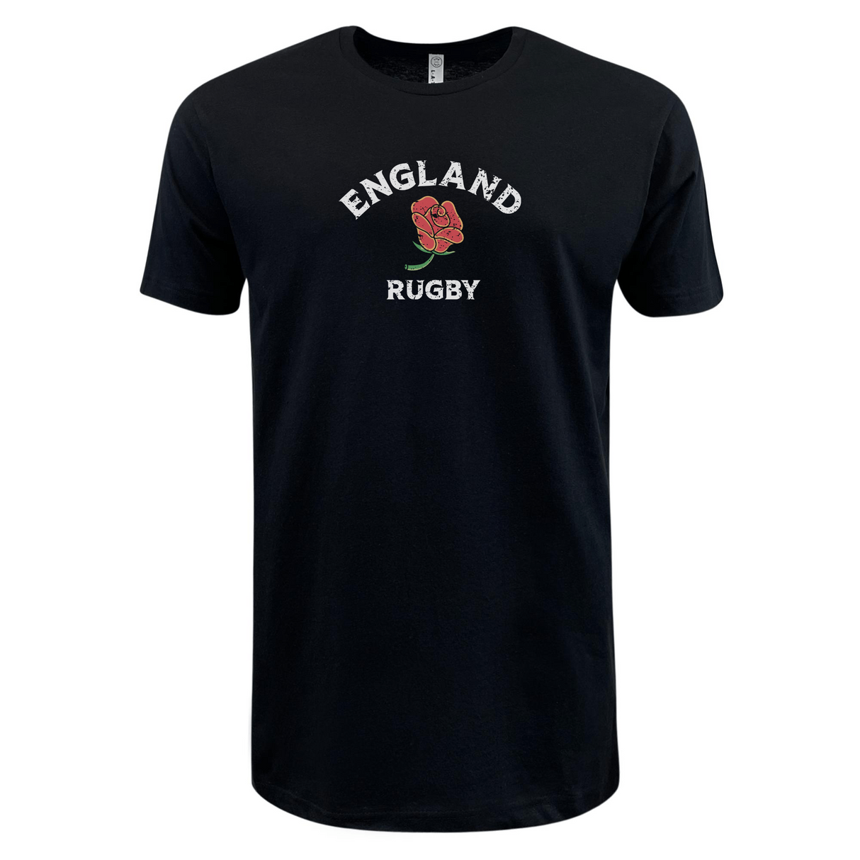 The WRS LAT Nations of Rugby England Rugby Supersoft Tee features "ENGLAND RUGBY" and a red rose emblem on the chest—essential apparel for England rugby fans.